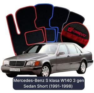 OMEVO Velours-Autofußmatten für Mercedes-Benz S-Klasse W140 3 gen Limousine Kurzversion (1991-1998)