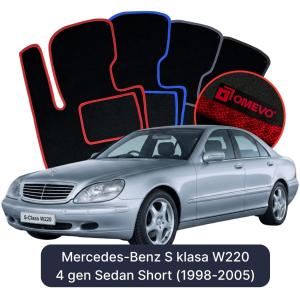 OMEVO Velours-Autofußmatten für Mercedes-Benz S-Klasse W220 4 gen Limousine Kurzversion (1998-2005)