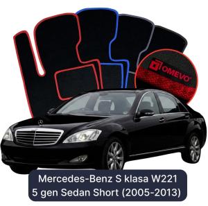 OMEVO Velours-Autofußmatten für Mercedes-Benz S-Klasse W221 5 gen Limousine Kurzversion (2005-2013)