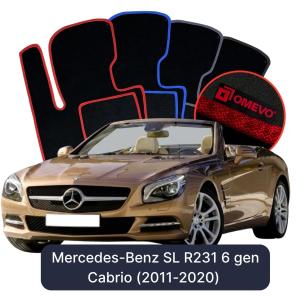 OMEVO Velours-Autofußmatten für Mercedes-Benz SL R231 6 gen Cabrio (2011-2020)