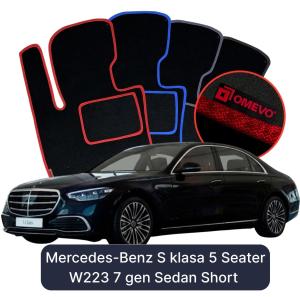 OMEVO Velours-Autofußmatten für Mercedes-Benz S-Klasse 5-Sitzer W223 7 gen Limousine Kurzversion (2020-2023)