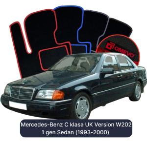 OMEVO Velours-Autofußmatten für Mercedes-Benz C-Klasse W202 1 gen Limousine Englische Version (1993-2000)