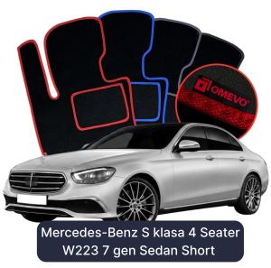 OMEVO Velours-Autofußmatten für Mercedes-Benz S-Klasse 4-Sitzer W223 7 gen Limousine Kurzversion (2020-2023)
