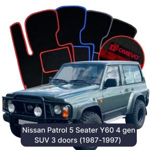 OMEVO Velours-Autofußmatten für Nissan Patrol 5-Sitzer Y60 4 gen SUV 3 Türer (1987-1997)