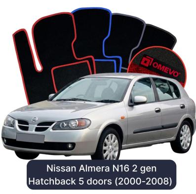 Velours-Autofußmatten OMEVO für Nissan Almera N16 2 gen Kompakt 5 Türer (2000-2008)