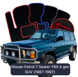 OMEVO Velours-Autofußmatten für Nissan Patrol 7-Sitzer Y60 4 gen SUV (1987-1997)