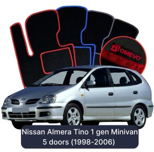 OMEVO Velours-Autofußmatten für Nissan Almera Tino 1 gen Minivan 5 Türen (1998-2006)