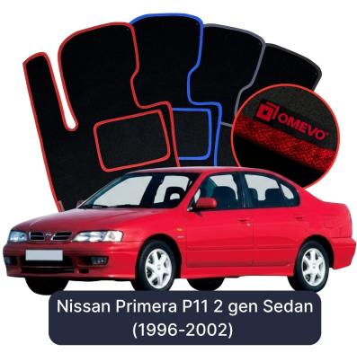 Velours-Autofußmatten OMEVO für Nissan Primera P11 2 gen Limousine (1996-2002)