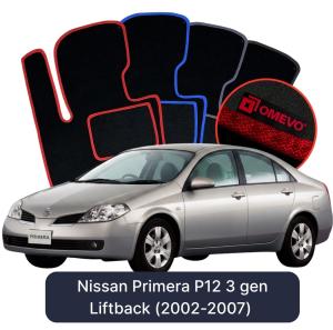 OMEVO Velours-Autofußmatten für Nissan Primera P12 3 gen Liftback (2002-2007)