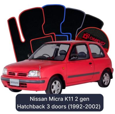 Velours-Autofußmatten OMEVO für Nissan Micra K11 2 gen Kompakt 3 Türer (1992-2002)