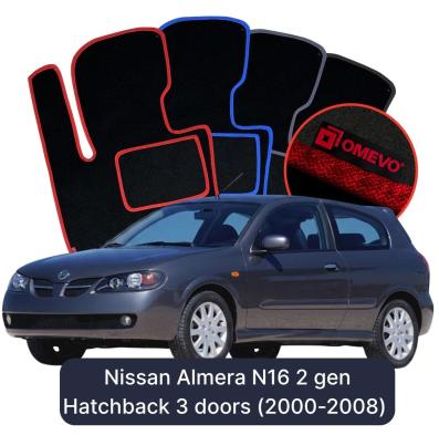 Velours-Autofußmatten OMEVO für Nissan Almera N16 2 gen Hatchback 3 Türen (2000-2008)