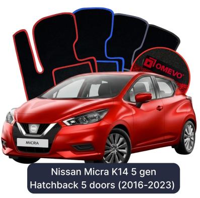 Velours-Autofußmatten OMEVO für Nissan Micra K14 5 gen Kompakt 5 Türer (2016-2023)