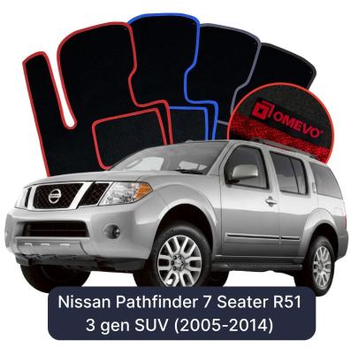 Velours-Autofußmatten OMEVO für Nissan Pathfinder 7-Sitzer R51 3 gen SUV (2005-2014)