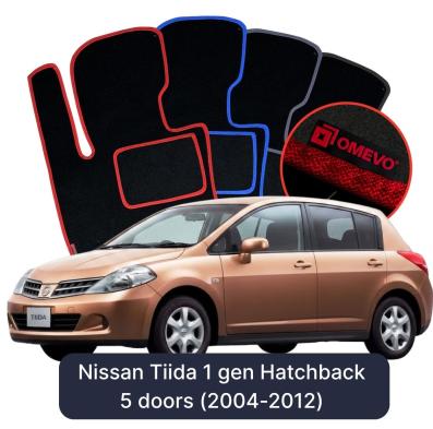 Velours-Autofußmatten OMEVO für Nissan Tiida 1 gen Kompakt 5 Türer (2004-2012)