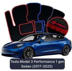 OMEVO Velours-Autofußmatten für Tesla Model 3 Performance 1 gen Limousine (2017-2025)