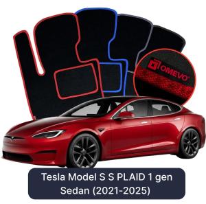 OMEVO Velours-Autofußmatten für Tesla Model S S PLAID 1 gen Limousine (2021-2025)