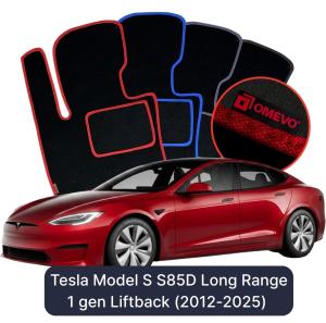 OMEVO Velours-Autofußmatten für Tesla Model S S85D Long Range 1 gen Liftback (2012-2025)