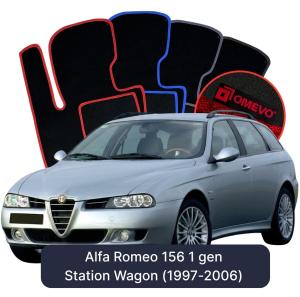OMEVO Velours-Autofußmatten für Alfa Romeo 156 1 gen Kombi (1997-2006)