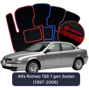 OMEVO Velours-Autofußmatten für Alfa Romeo 156 1 gen Limousine (1997-2006)