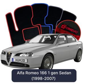 OMEVO Velours-Autofußmatten für Alfa Romeo 166 1 gen Limousine (1998-2007)
