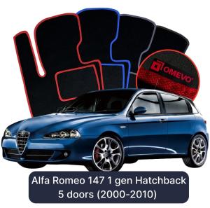 OMEVO Velours-Autofußmatten für Alfa Romeo 147 1 gen Kompakt 5 Türer (2000-2010)