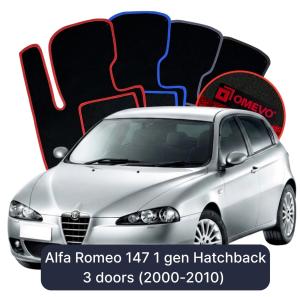 OMEVO Velours-Autofußmatten für Alfa Romeo 147 1 gen Kompakt 3 Türer (2000-2010)