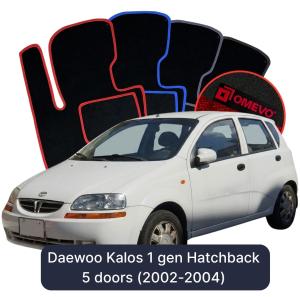 OMEVO Velours-Autofußmatten für Daewoo Kalos 1 gen Kompakt 5 Türer (2002-2004)