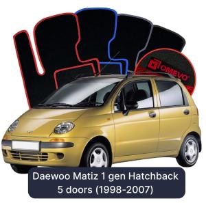 OMEVO Velours-Autofußmatten für Daewoo Matiz 1 gen Kompakt 5 Türer (1998-2007)