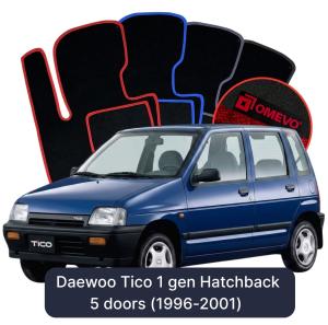 OMEVO Velours-Autofußmatten für Daewoo Tico 1 gen Kompakt 5 Türer (1996-2001)