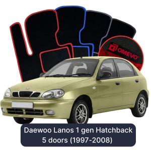 OMEVO Velours-Autofußmatten für Daewoo Lanos 1 gen Kompakt 5 Türer (1997-2008)