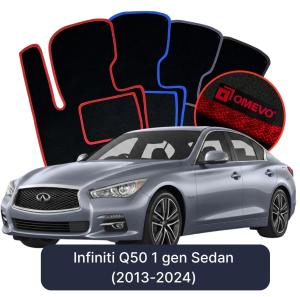 OMEVO Velours-Autofußmatten für Infiniti Q50 1 gen Limousine (2013-2024)