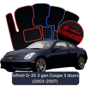 OMEVO Velours-Autofußmatten für Infiniti G-35 3 gen Coupe 5 Türer (2003-2007)
