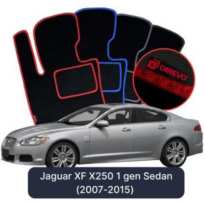 OMEVO Velours-Autofußmatten für Jaguar XF X250 1 gen Limousine (2007-2015)