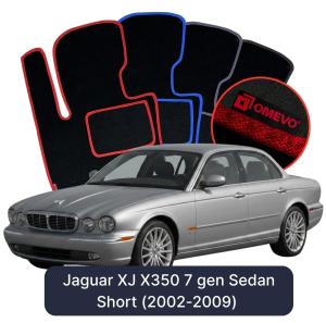 OMEVO Velours-Autofußmatten für Jaguar XJ X350 7 gen Limousine Kurzversion (2002-2009)