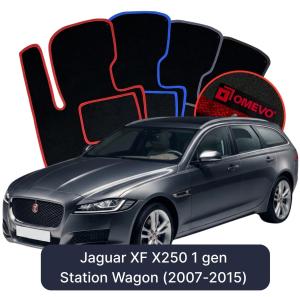 OMEVO Velours-Autofußmatten für Jaguar XF X250 1 gen Kombi (2007-2015)