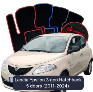 OMEVO Velours-Autofußmatten für Lancia Ypsilon 3 gen Kompakt 5 Türer (2011-2024)