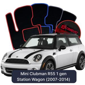 OMEVO Velours-Autofußmatten für Mini Clubman R55 1 gen Station Wagon (2007-2014)