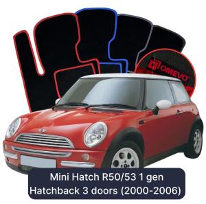 OMEVO Velours-Autofußmatten für Mini Hatch R50/53 1 gen Kompakt 3 Türer (2000-2006)
