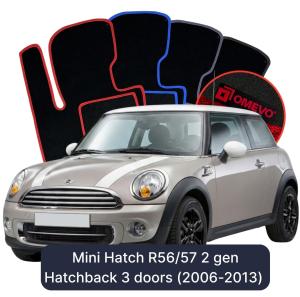 OMEVO Velours-Autofußmatten für Mini Hatch R56/57 2 gen Kompakt 3 Türer (2006-2013)