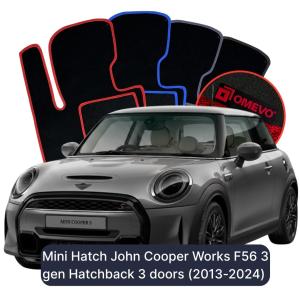 OMEVO Velours-Autofußmatten für Mini Hatch John Cooper Works F56 Kompakt 3 Türer (2013-2024)