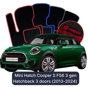 OMEVO Velours-Autofußmatten für Mini Hatch Cooper S F56 3 gen Kompakt 3 Türer (2013-2024)