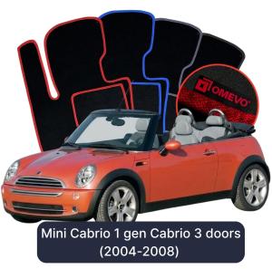 OMEVO Velours-Autofußmatten für Mini Cabrio  1 gen Cabrio 3 Türer (2004-2008)