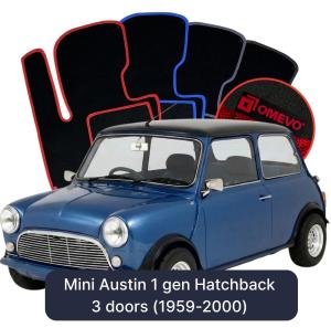OMEVO Velours-Autofußmatten für Mini Austin 1 gen Kompakt 3 Türer (1959-2000)
