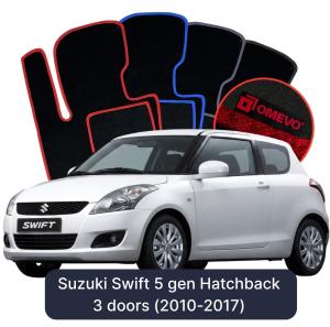 OMEVO Velours-Autofußmatten für Suzuki Swift 5 gen Hatchback 3 Türen (2010-2017)