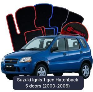 OMEVO Velours-Autofußmatten für Suzuki Ignis 1 gen Hatchback 5 Türer (2000-2006)