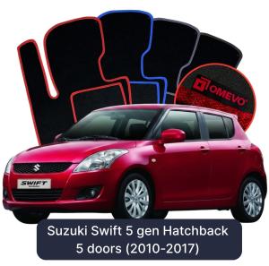 OMEVO Velours-Autofußmatten für Suzuki Swift 5 gen Kompakt 5 Türer (2010-2017)
