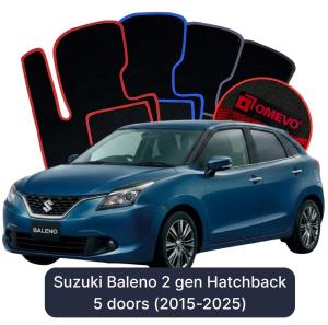 OMEVO Velours-Autofußmatten für Suzuki Baleno 2 gen Kompakt 5 Türer (2015-2025)
