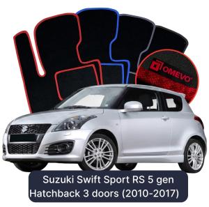 OMEVO Velours-Autofußmatten für Suzuki Swift Sport RS 5 gen Kompakt 3 Türer (2010-2017)