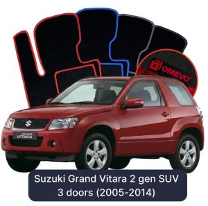 OMEVO Velours-Autofußmatten für Suzuki Grand Vitara 2 gen SUV 3 Türer (2005-2014)