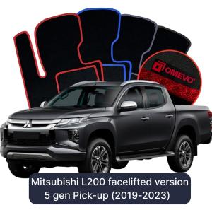 OMEVO Velours-Autofußmatten für Mitsubishi L200 Facelift-Versionen 5 gen Pick-up (2020-2023)